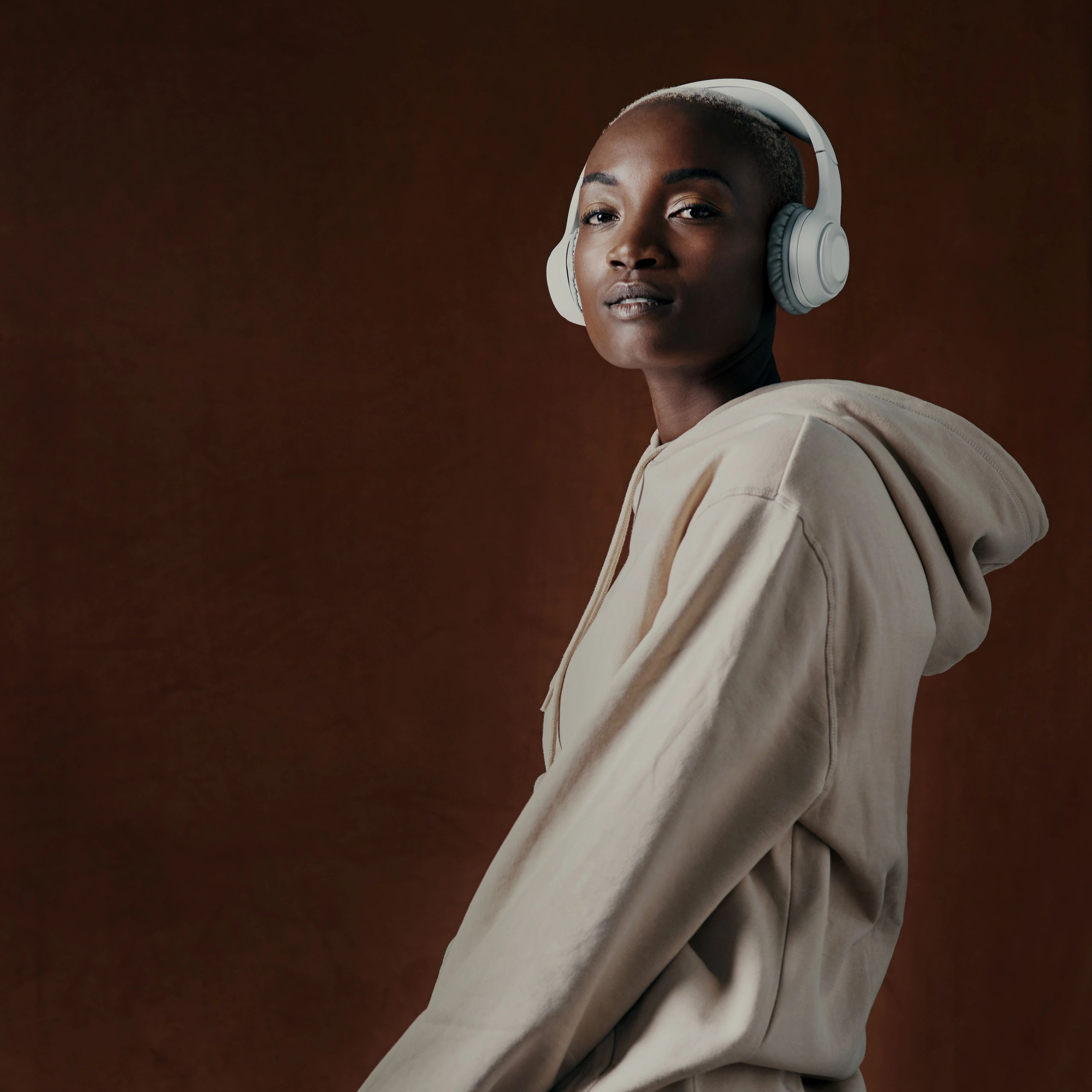 Portrait of a person wearing headphones